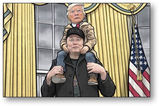 Elon Musk and his puppet, Little Donnie!
